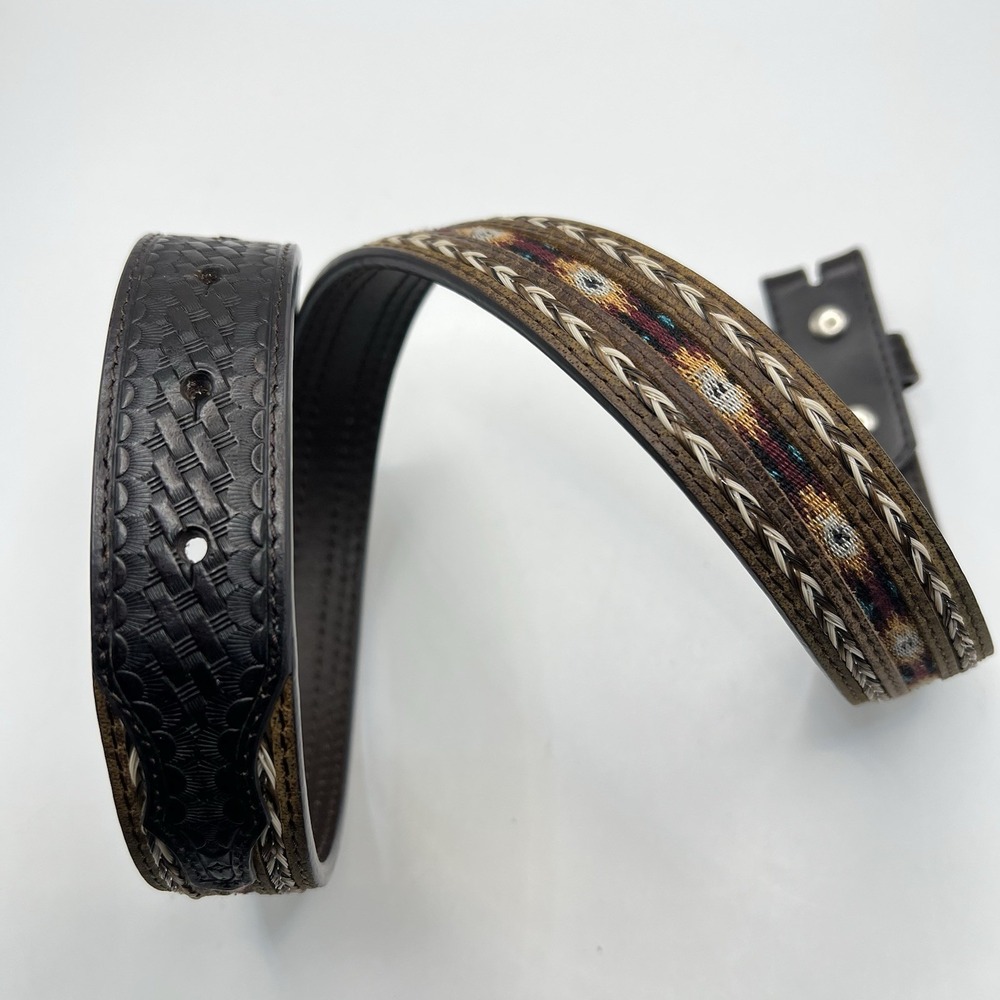 Cody James Leather Belt Southwestern Inlay Sz 28 Dark Brown Rodeo Western Cowboy